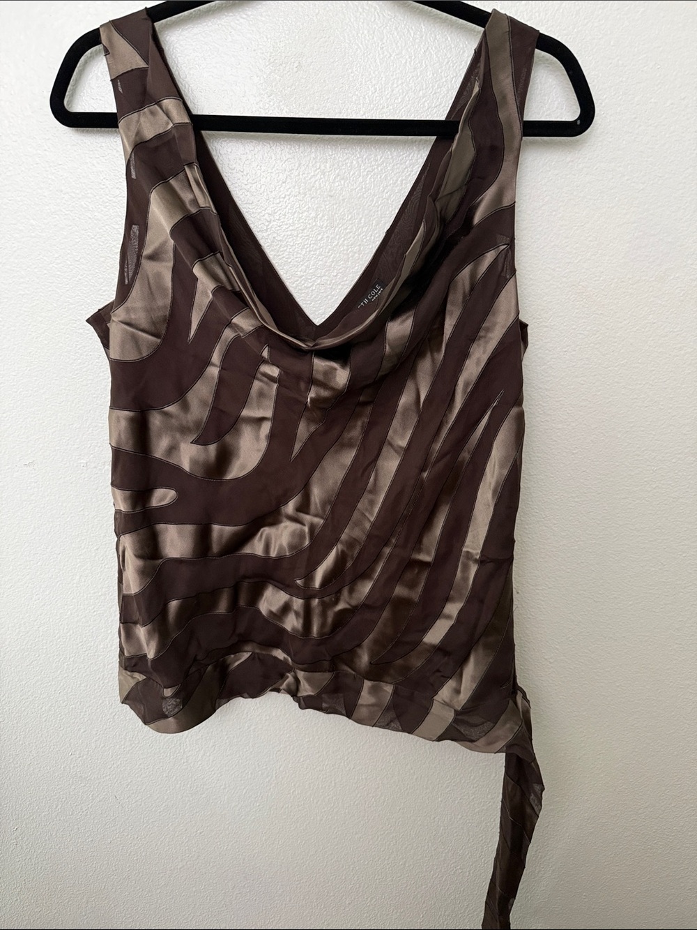 Kenneth Cole Brown and Taupe Abstract Silk blend Cowl-Neck Camisole NWT